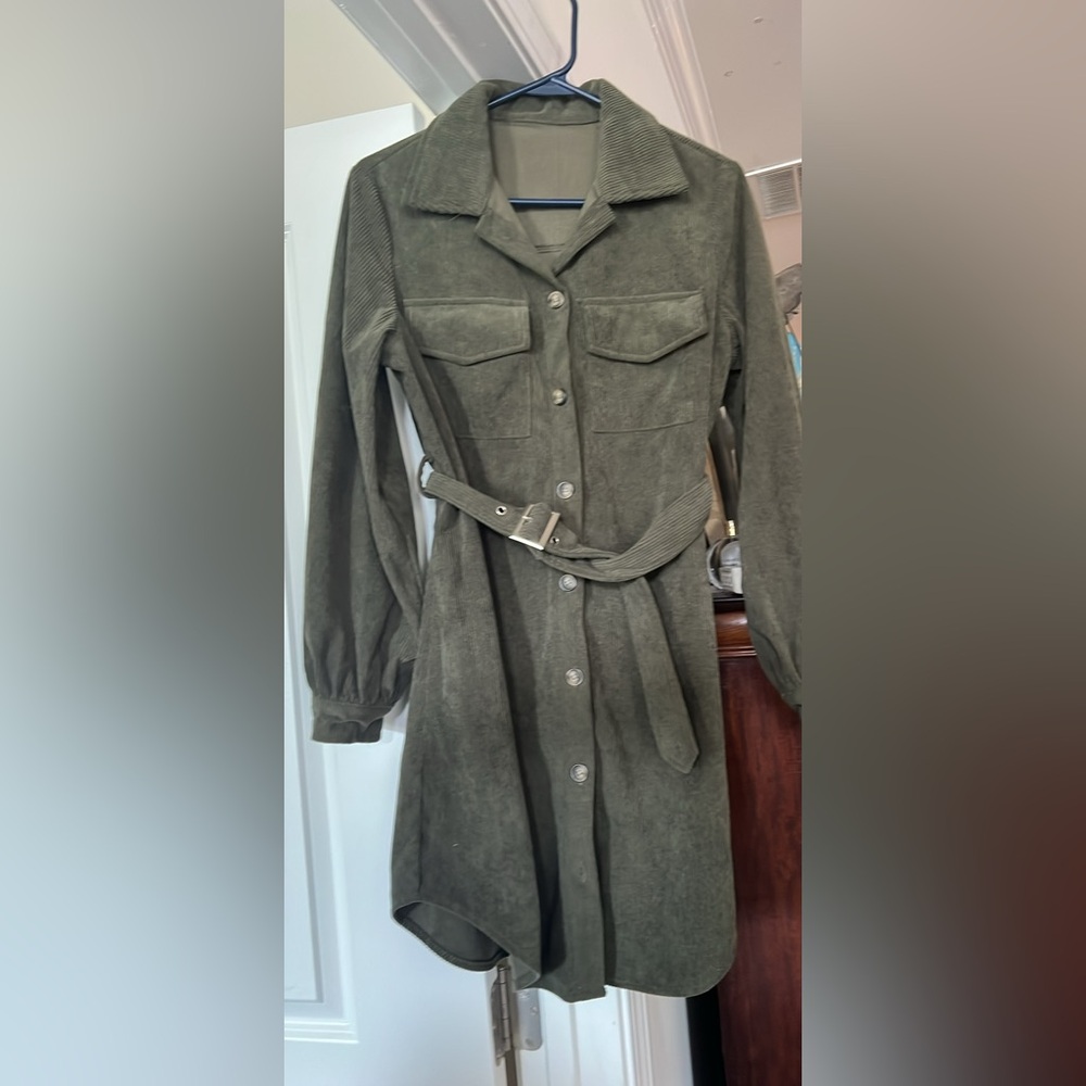 Olive Green Belted Women's size small corduroy dress